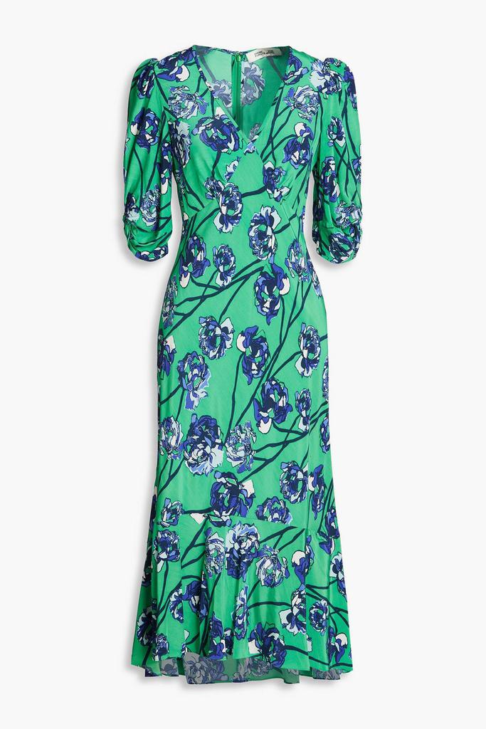 Diane von Furstenberg Tati gathered floral-print satin midi dress