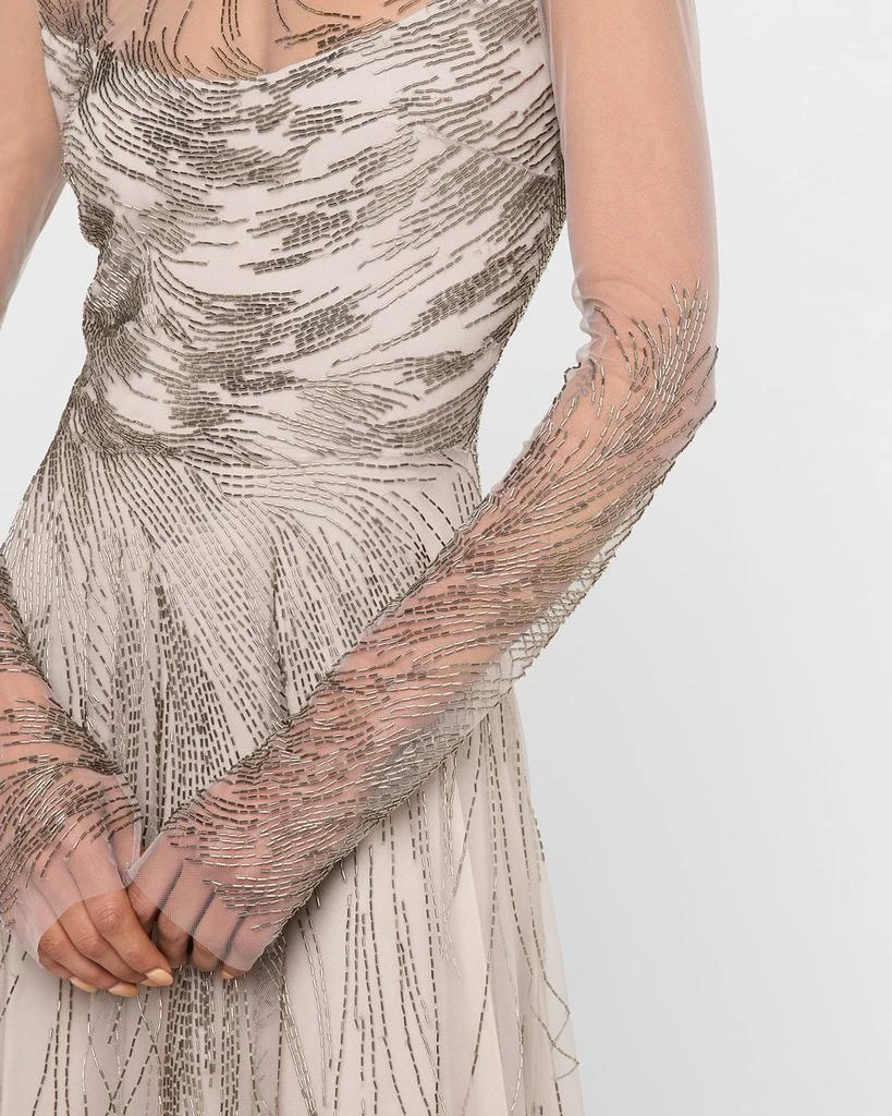 Naeem Khan Abstract Beaded Long-Sleeve Illusion Gown 5