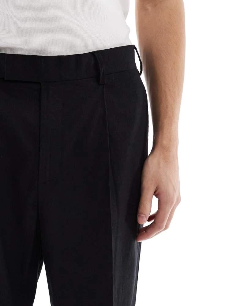 ASOS ASOS DESIGN smart wide leg linen blend trousers with front pleat in black 5