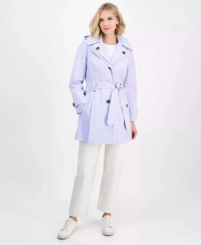 London Fog Petite Single-Breasted Hooded Belted Trench Coat 1