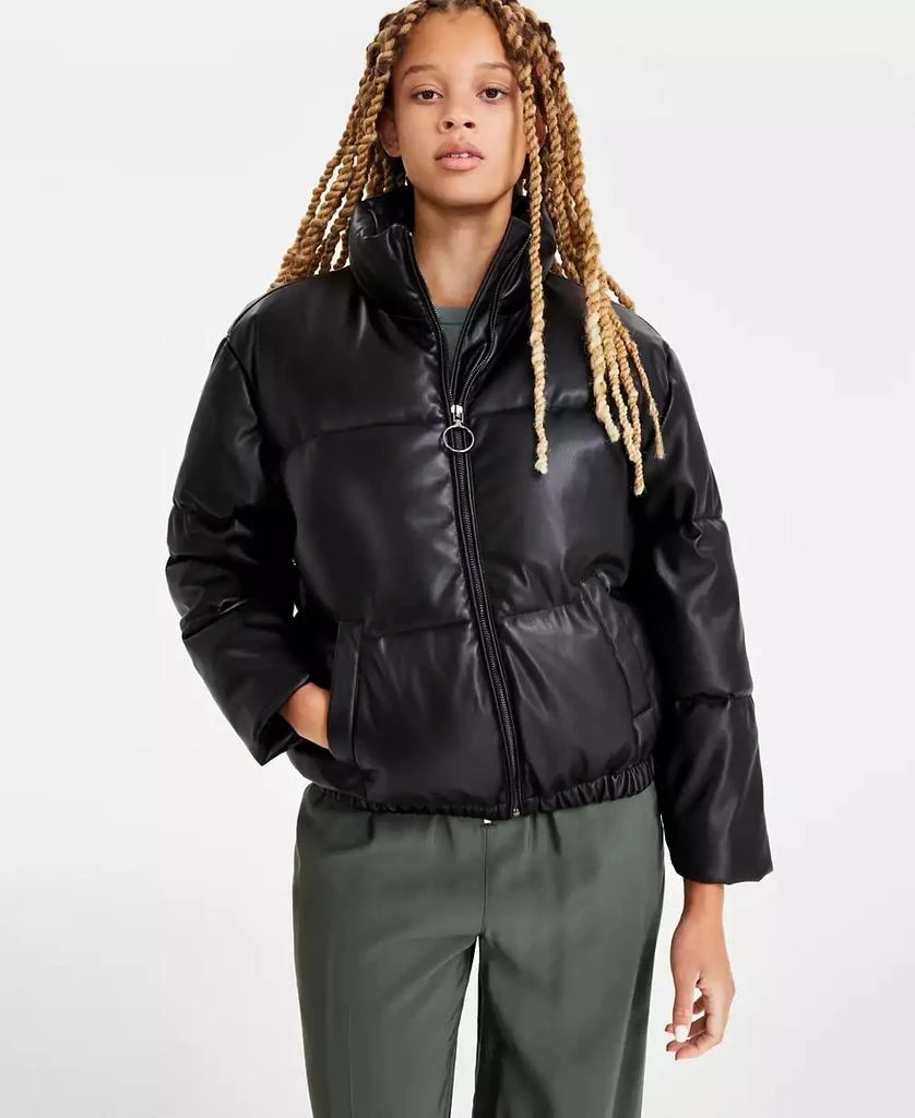 CoffeeShop Juniors' Faux-Leather Cropped Puffer Coat 1