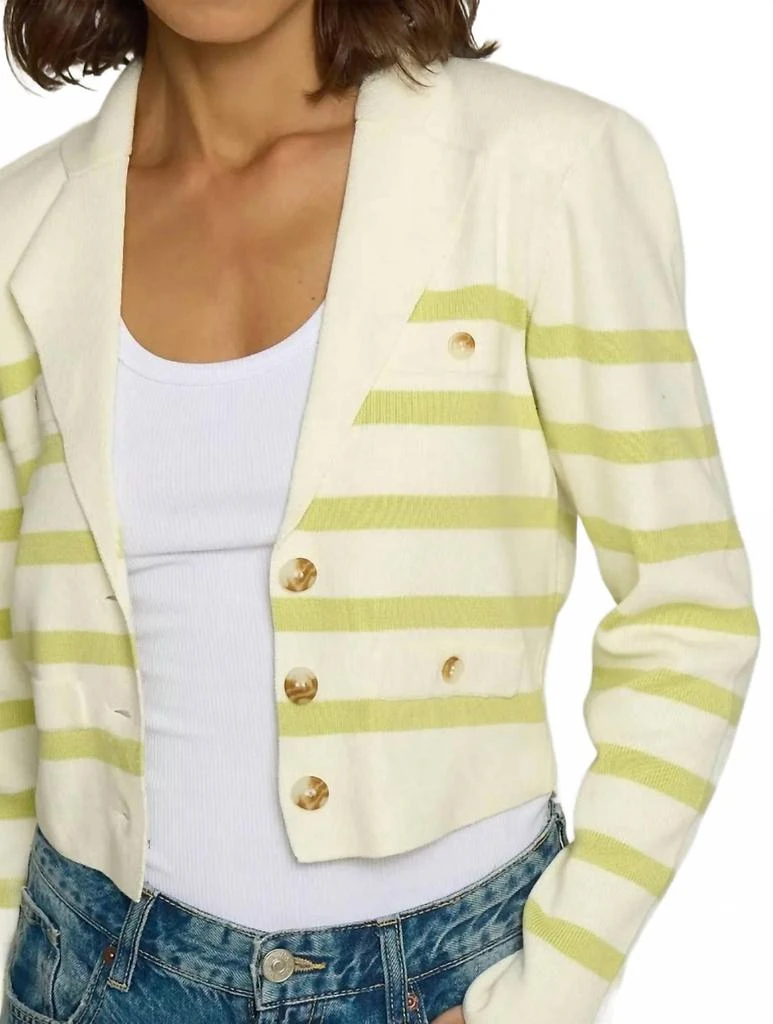 Central Park West Stripe Knit Blazer In Citron 2