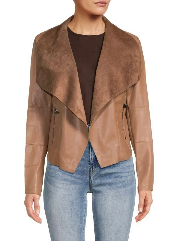 Bagatelle Open Front Faux Leather Jacket 1