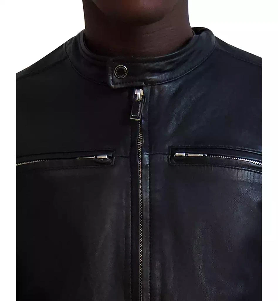 Karl Lagerfeld Paris Men's Band-Collar Distressed Leather Jacket 4