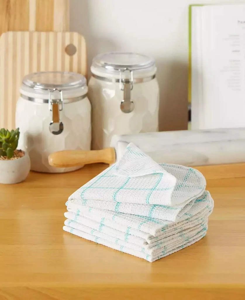 Design Imports Scrubber Dishcloths Collection Windowpane Dishrag Set, 12x12", White/Aqua Stripe, 6 Piece 8