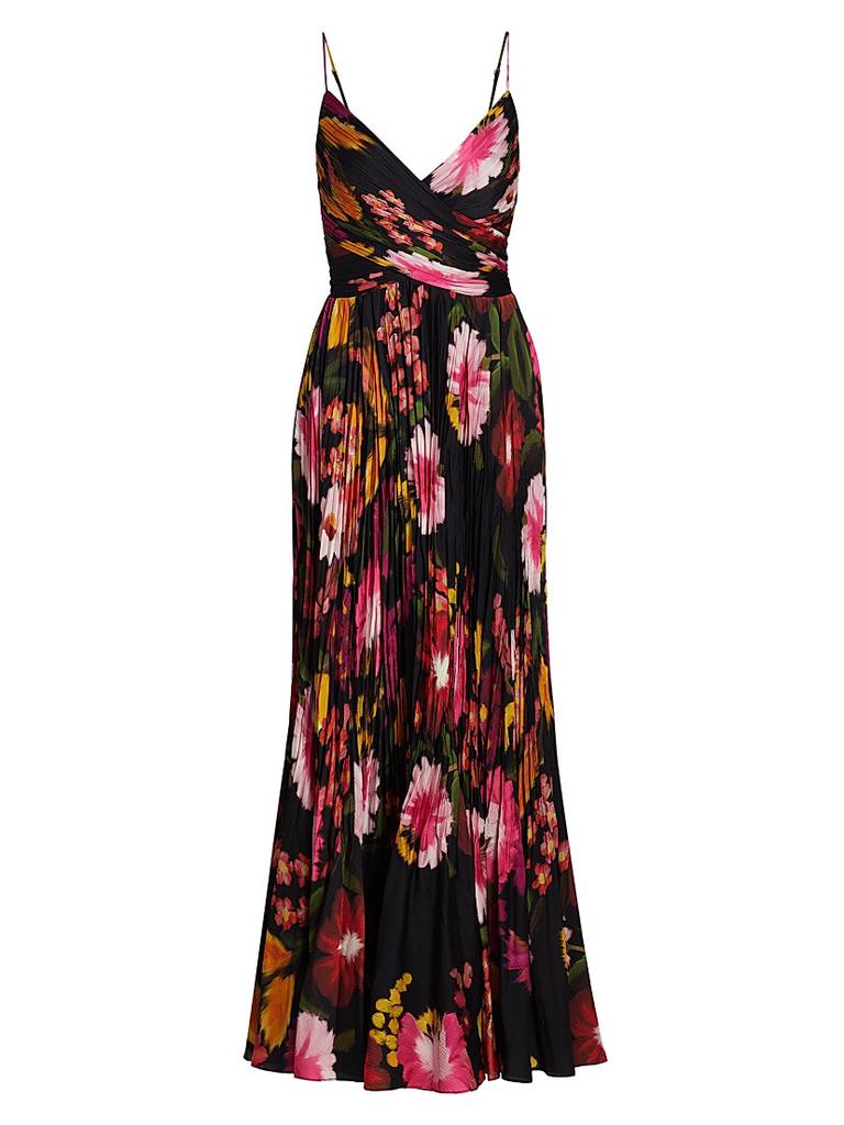 Yonah Pleated Floral Satin Maxi Dress – On Sale Now with Up to 70