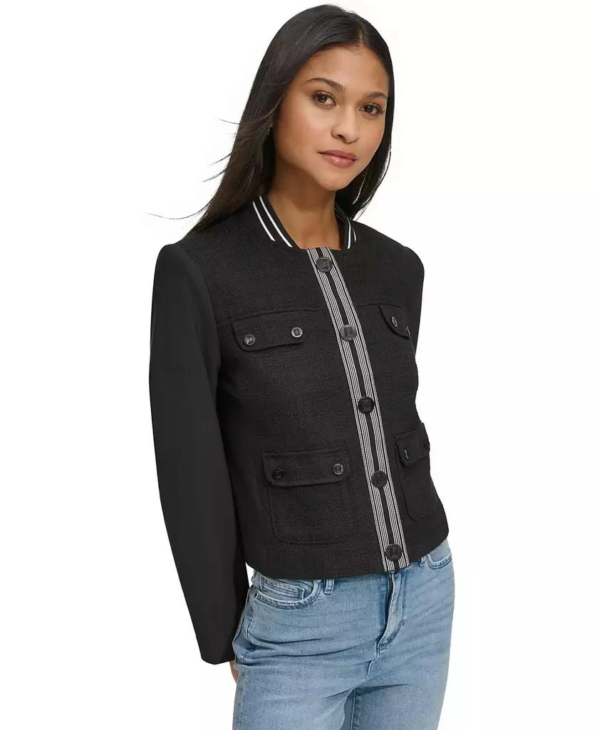 Karl Lagerfeld Paris Petite Mixed-Media Bomber Jacket 3