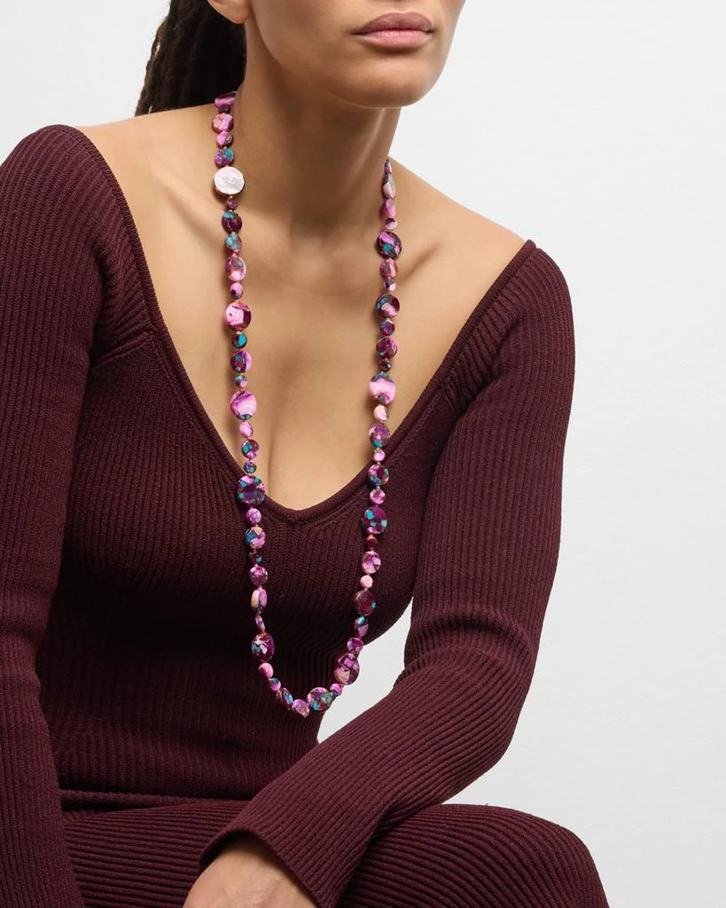 Devon Leigh Long Turquoise Spiny Oyster Coin Necklace, 36"L 5