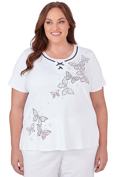 Alfred Dunner Dunner Plus Size All American Butterfly Heat Set