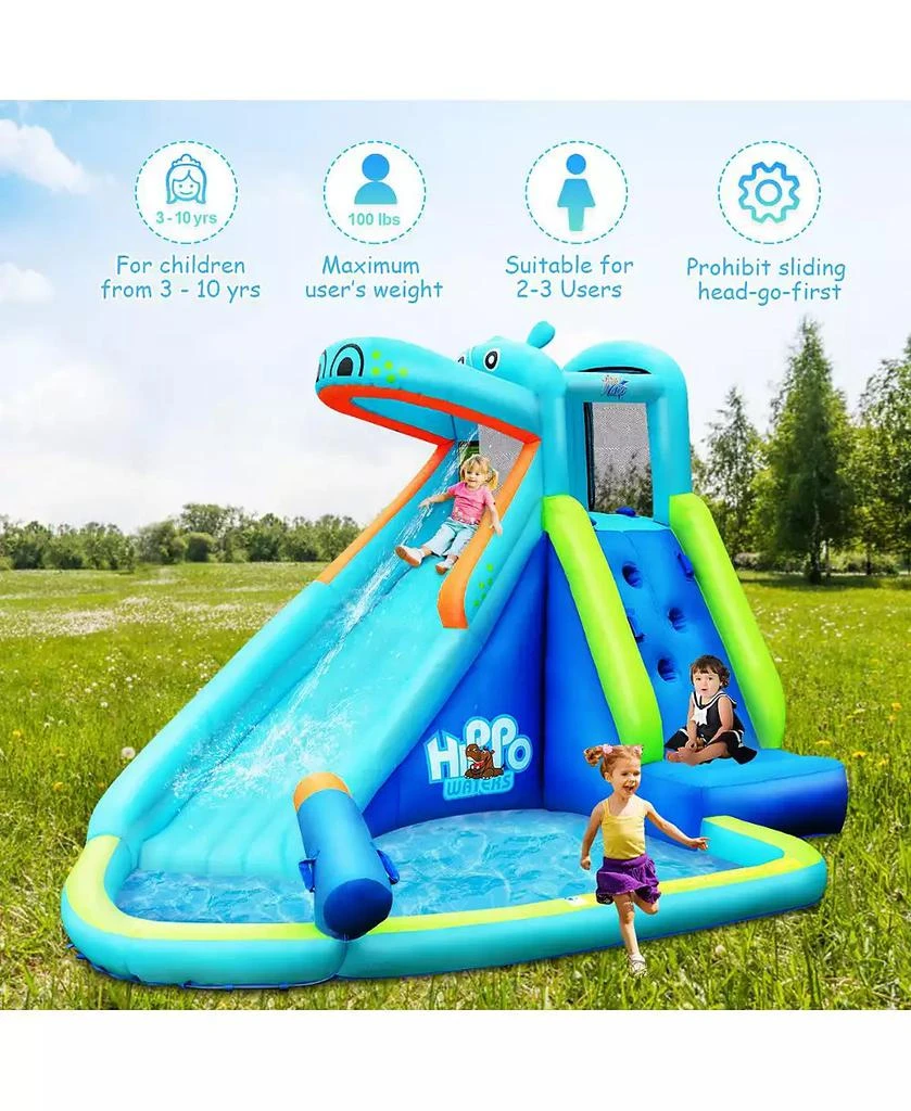 Costway Inflatable Kids Hippo Bounce House Slide Climbing Wall Splash Pool w/ Bag 5