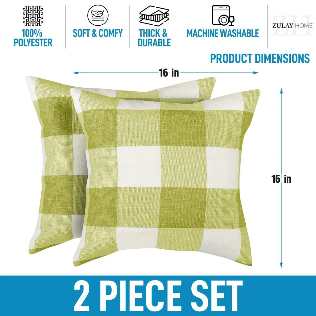 Zulay Kitchen Pack of 2 Buffalo Plaid Throw Pillow Covers 16x16 3