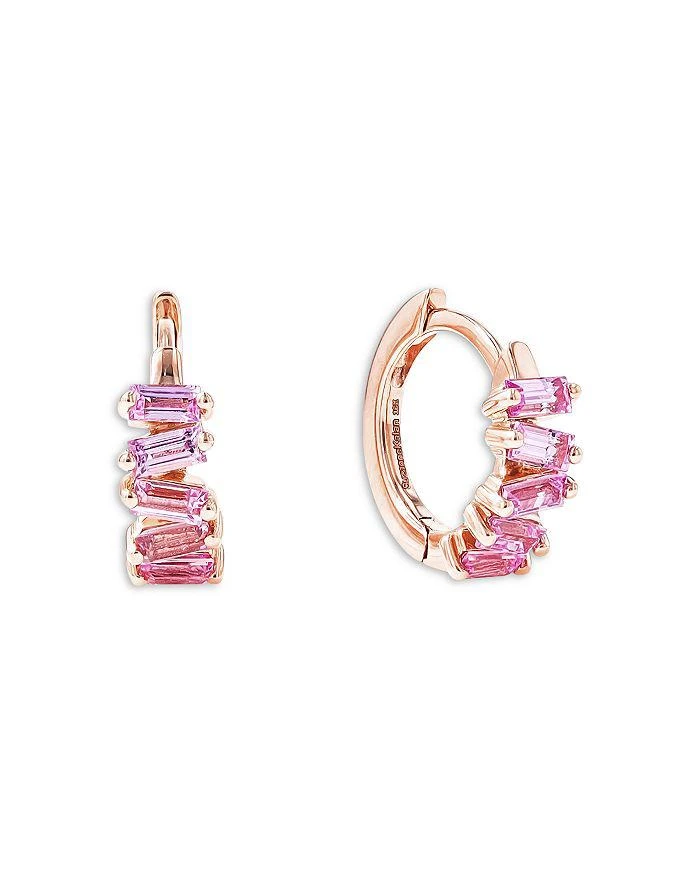 Suzanne Kalan Pink Sapphire Baguette Huggie Hoop Earrings in 18K Rose Gold