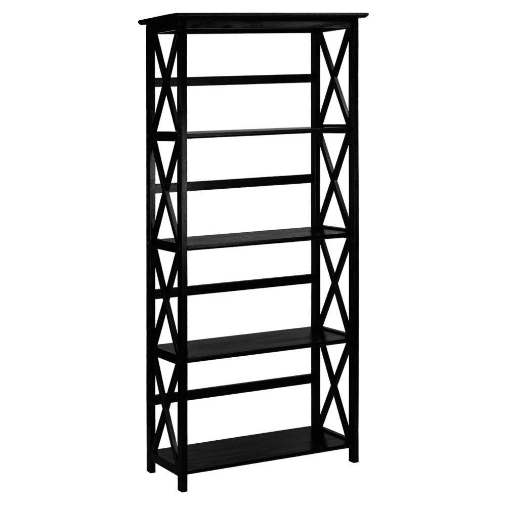 Hivvago Tall 5-Tier Bookcase in Black Wood Finish