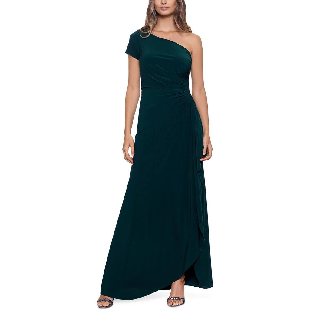 Betsy & Adam Betsy & Adam Womens One Shoulder Ruched Evening Dress 1