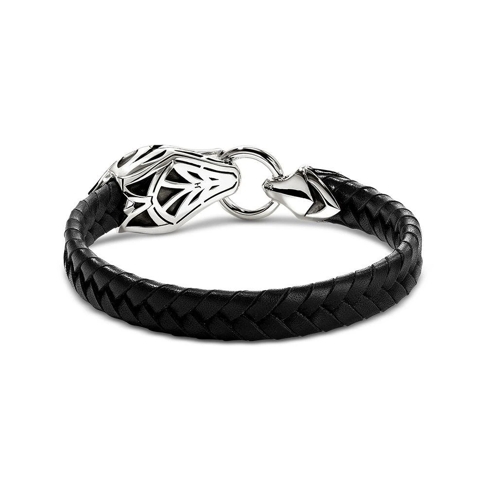 JOHN HARDY Sterling Silver Naga Blue Sapphire Snake Braided Black Leather Bracelet 4