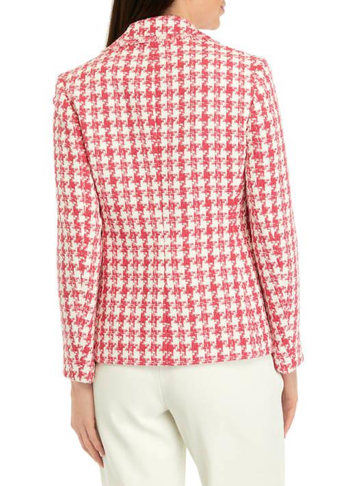 Anne Klein Klein Womens Tweed Long Sleeve Fringe Jacket