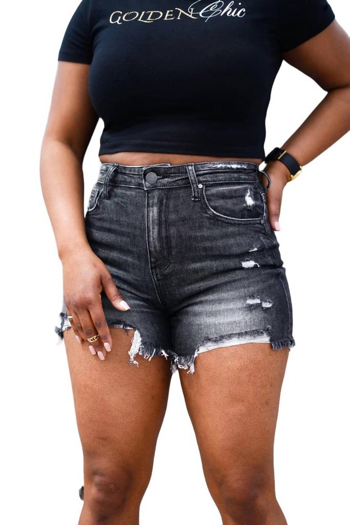 Risen Risen - High Rise Distressed Denim Shorts