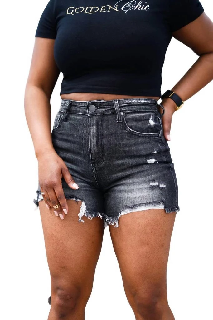 Risen Risen - High Rise Distressed Denim Shorts 1