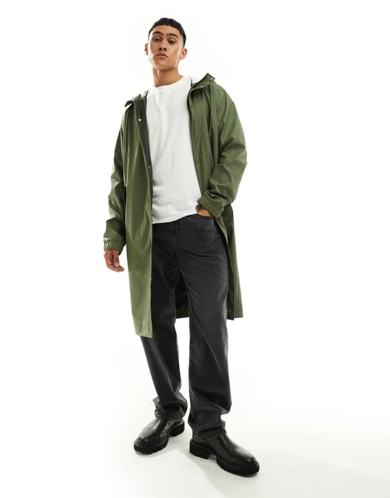 ASOS ASOS DESIGN longline rubberised windbreaker jacket in khaki 1