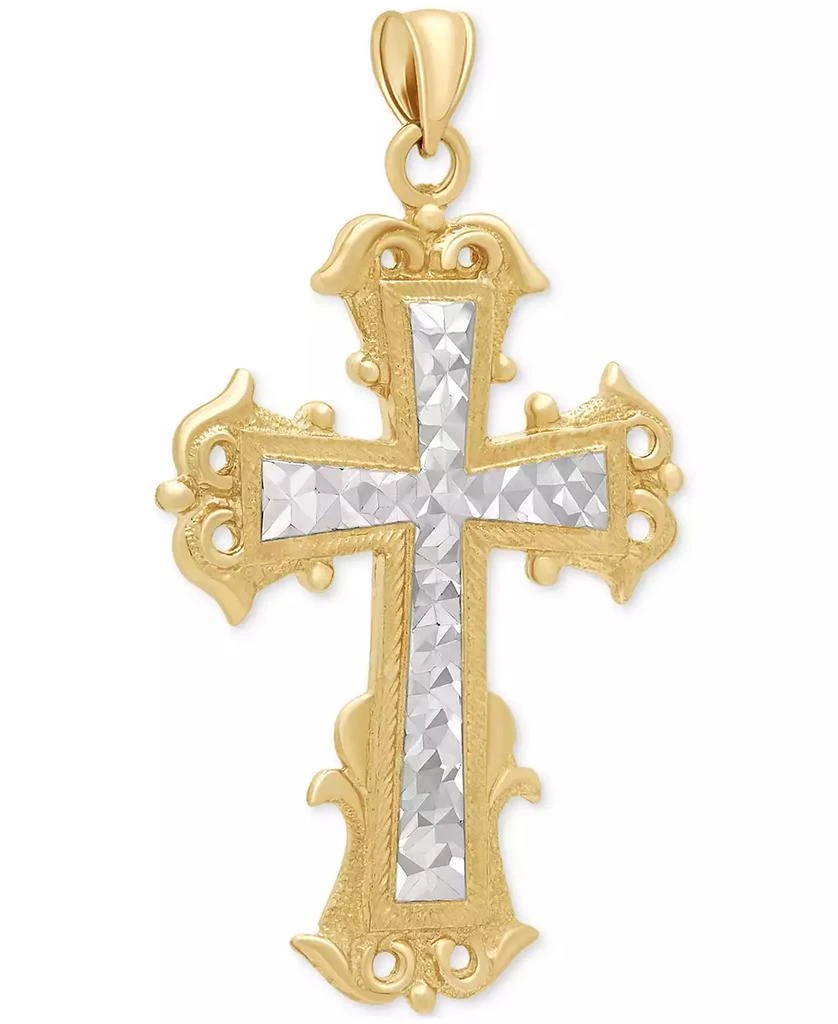 Macy's Men's Two-Tone Textured Inlay Fancy Cross Pendant in 14k Gold 2