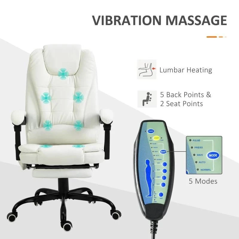 Hivvago White 7 Mode Vibrating High Back Executive Massage Adjustable Office Chair 2