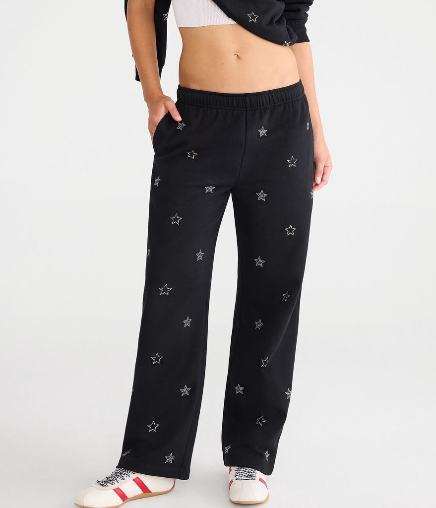 Aeropostale Cloud Soft Rhinestone Stars High-Rise Wide Leg Sweatpants