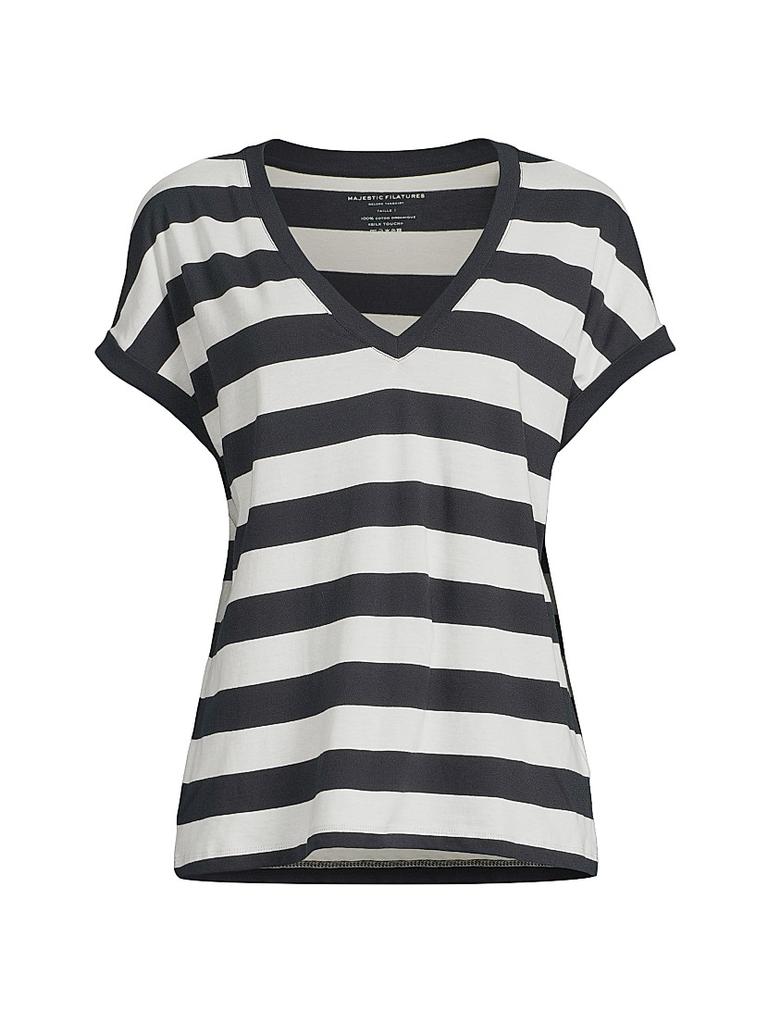 Majestic Filatures Striped Linen Blend Boat-Neck T-Shirt