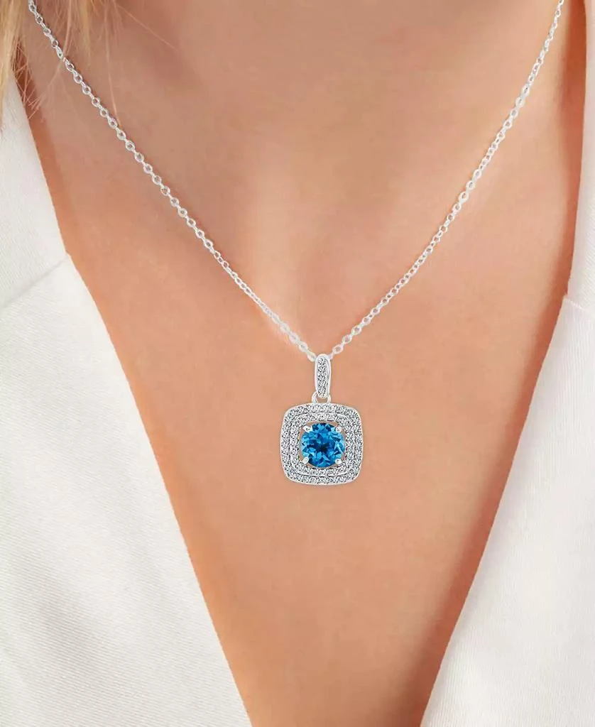 Macy's 2-Pc. Set Swiss Blue Topaz (3-5/8 ct. t.w.) & Lab-Grown White Sapphire (7/8 ct. t.w.) Square Halo Pendant Necklace & Matching Stud Earrings in Sterling Silver 3