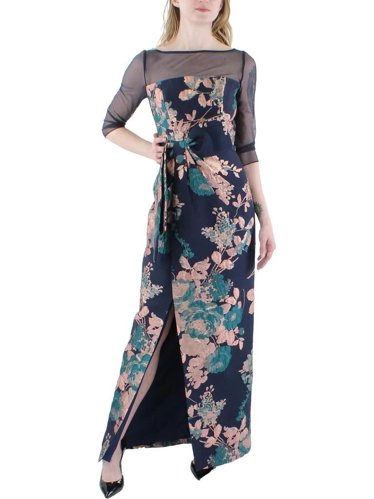 Kay Unger Womens Floral Metallic Evening Dress 1