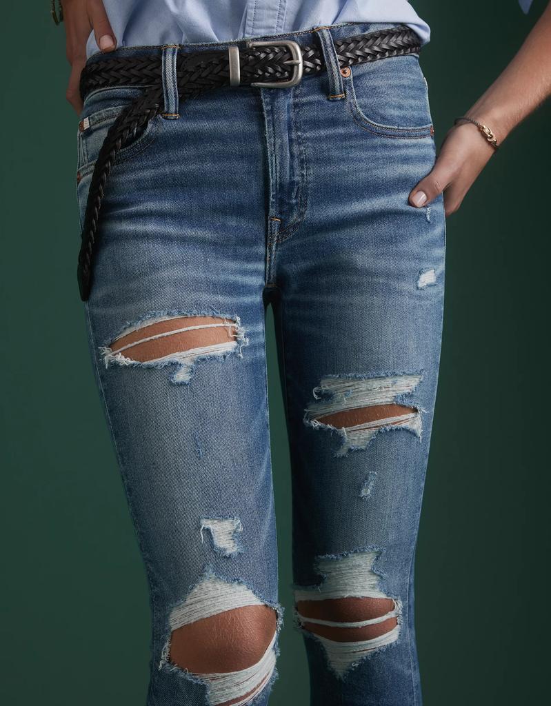 AE77 The Crop Flare High good Rise Light Wash Distressed Jeans