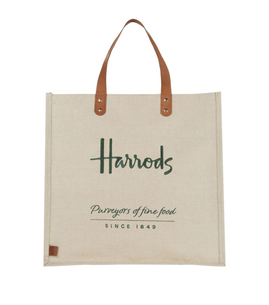 Harrods Embroidered Jute Grocery Shopper Bag