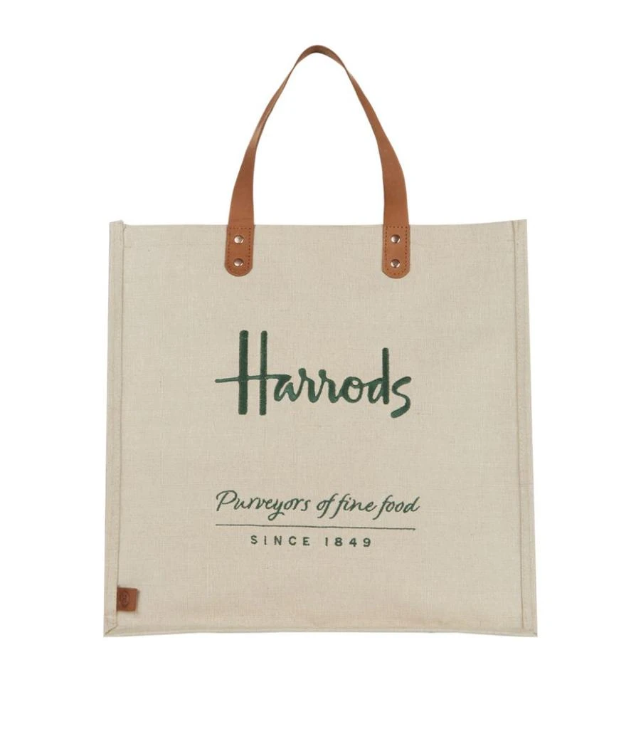 Harrods Embroidered Jute Grocery Shopper Bag 1