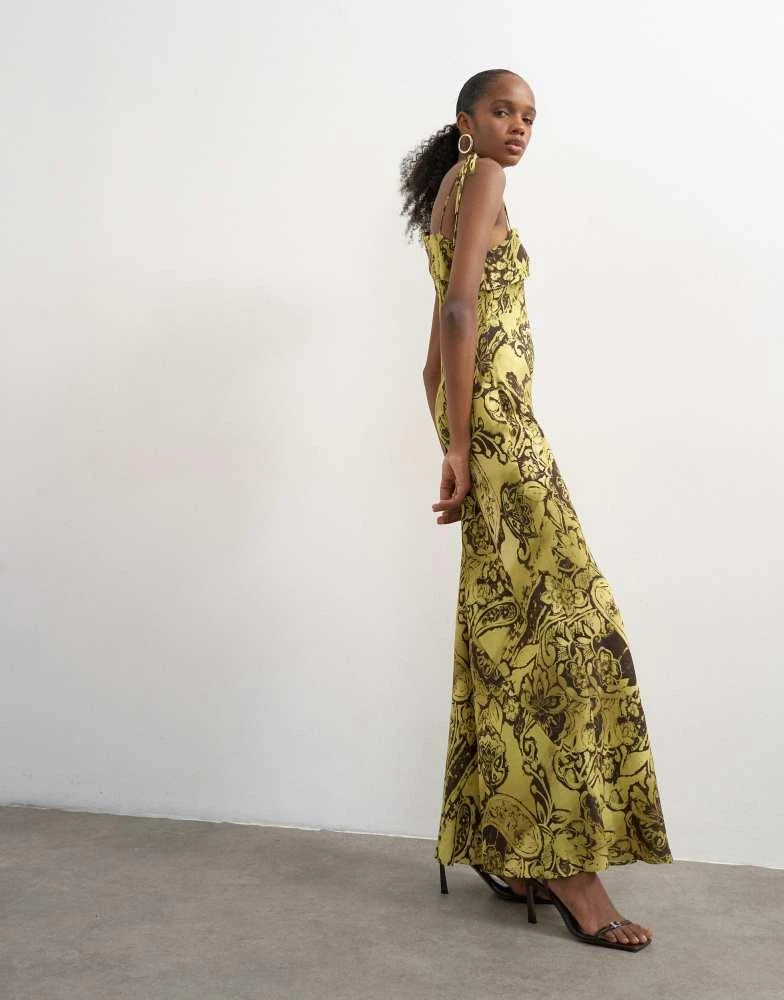 topshop yellow beaded dress Topshop Lace Insert Chiffon Midi Dress in Yellow