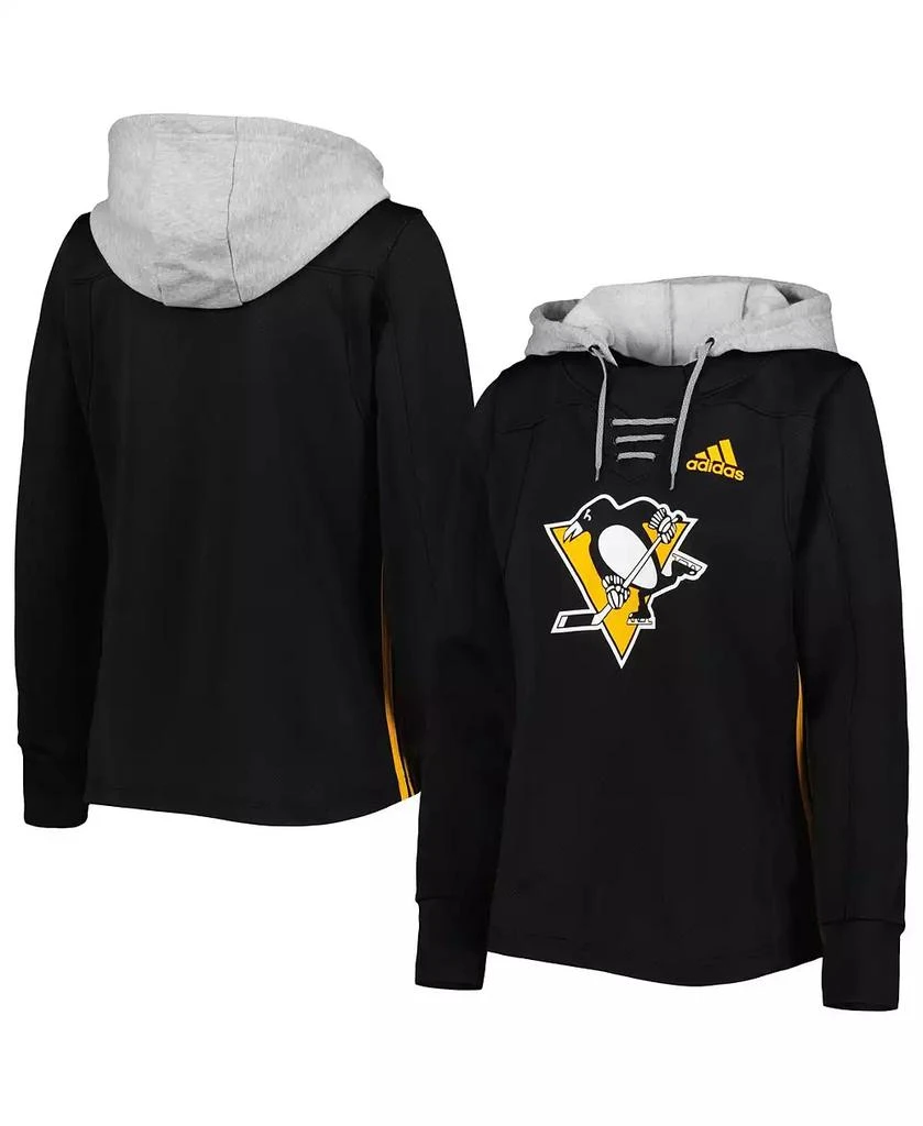 Adidas Women's Black Pittsburgh Penguins Skate Lace Team Pullover Hoodie 1