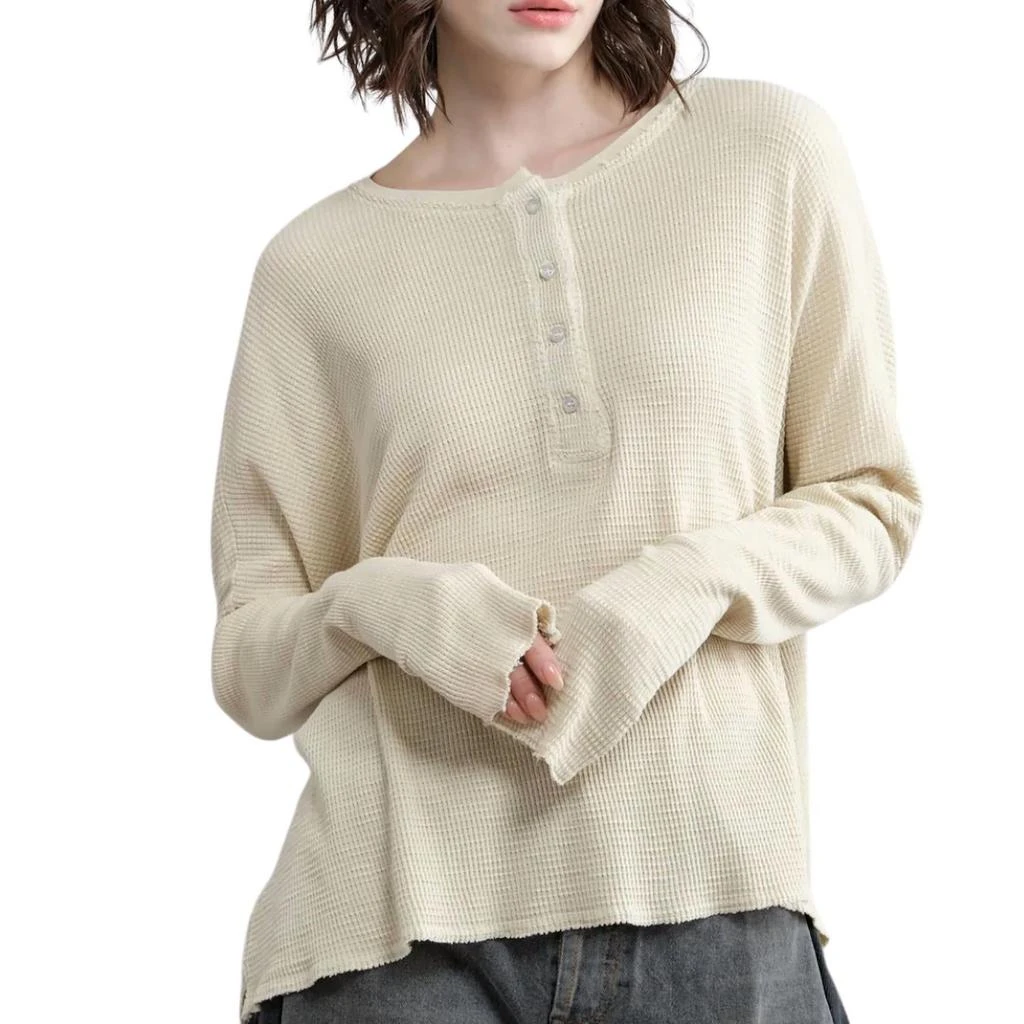 NSF Abbot Slim Sleeve Henley Top In Pigment Flour 1