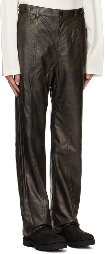 Feng Chen Wang Brown Faux-Leather Trousers