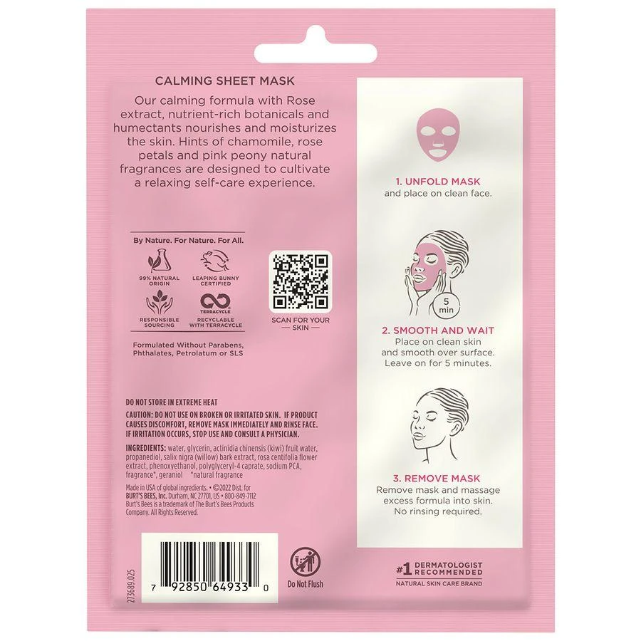Burt's Bees Rose Calming Single-Use Sheet Facial Mask Rose 2