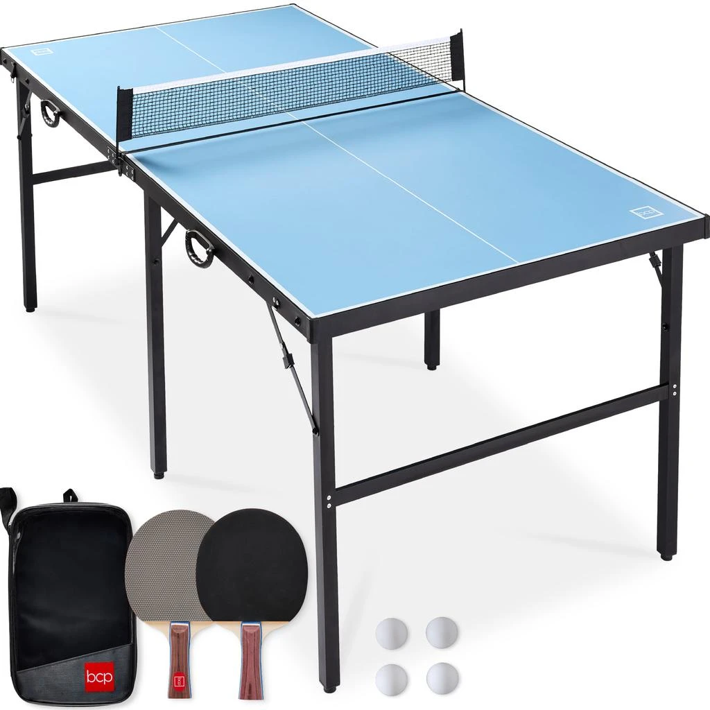 Best Choice Products 6x3ft Portable Ping Pong Table Game Set, Folding Indoor Outdoor Table Tennis w/ 2 Paddles, Balls 13