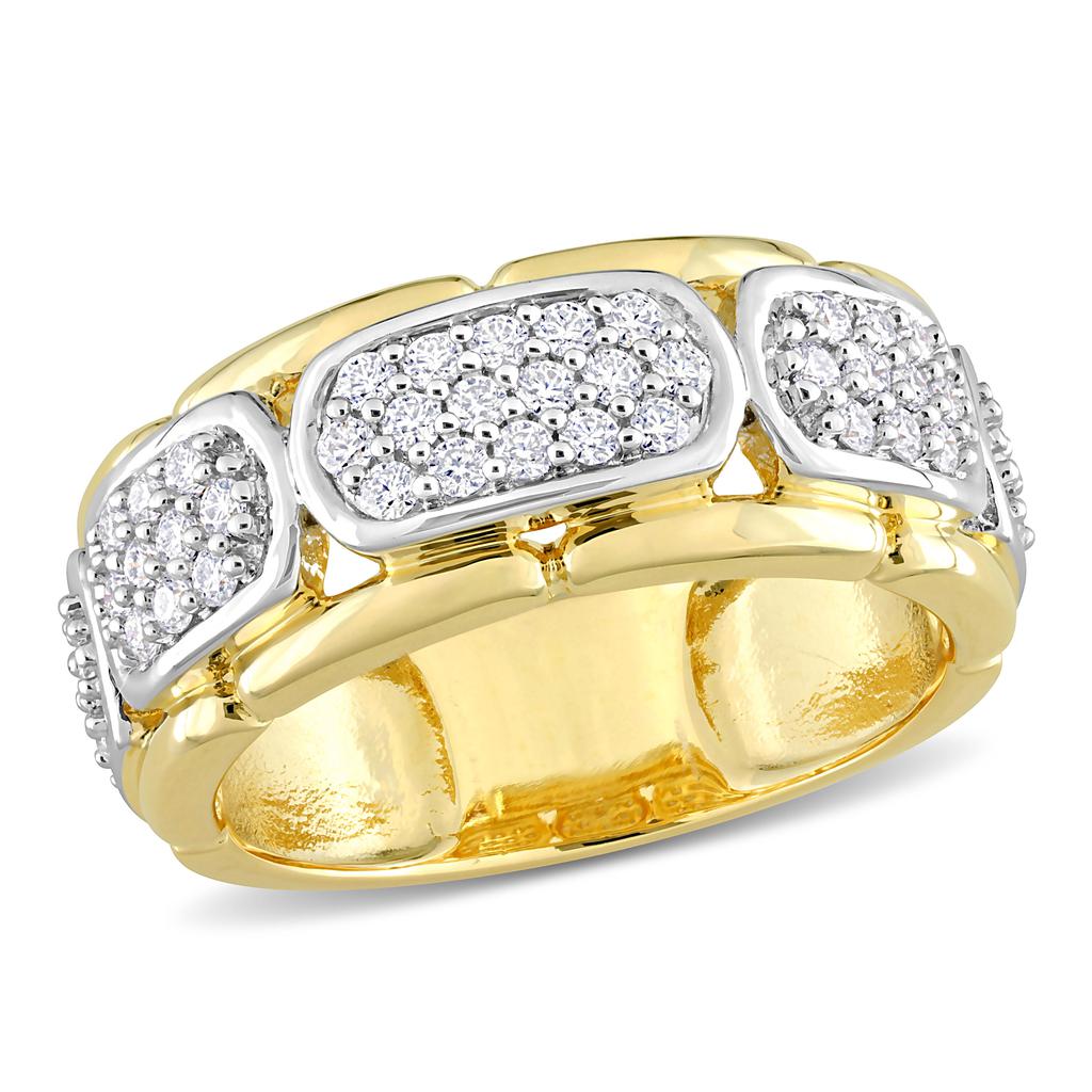 Mimi & Max Mimi & Max 4/5ct TW Moissanite Station Men's Ring in 2-Tone Sterling Silver with Yellow Gold Plating