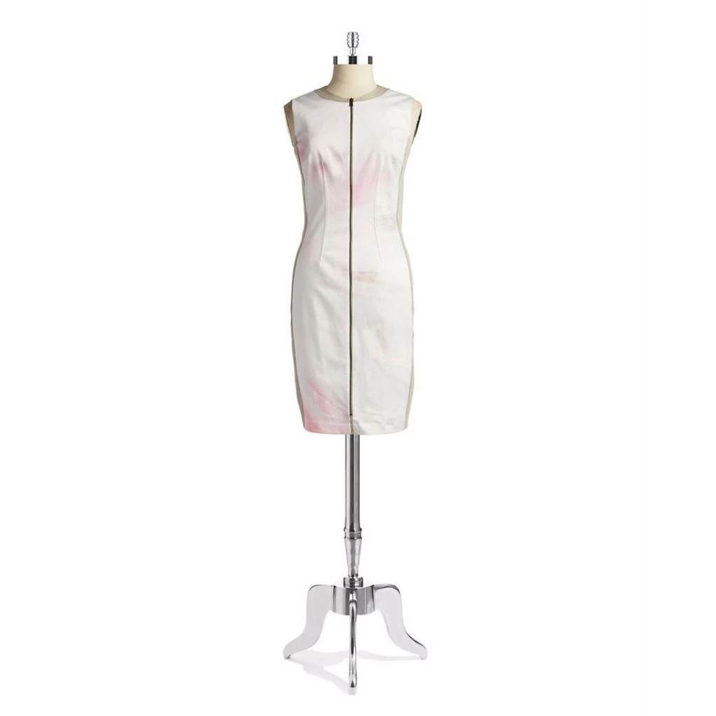 Tahari T TAHARI Women's Avani White Printed Sleeveless Front Zip Stretch Dress Sheath 1