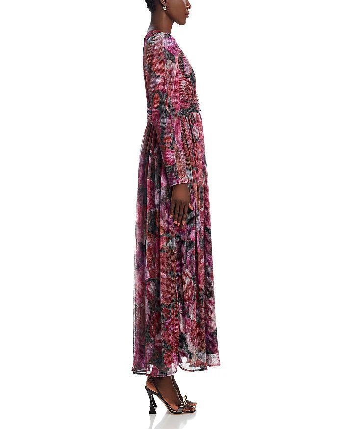 AQUA Floral Crinkle Metallic Long Sleeved Maxi Dress - Exclusive 5