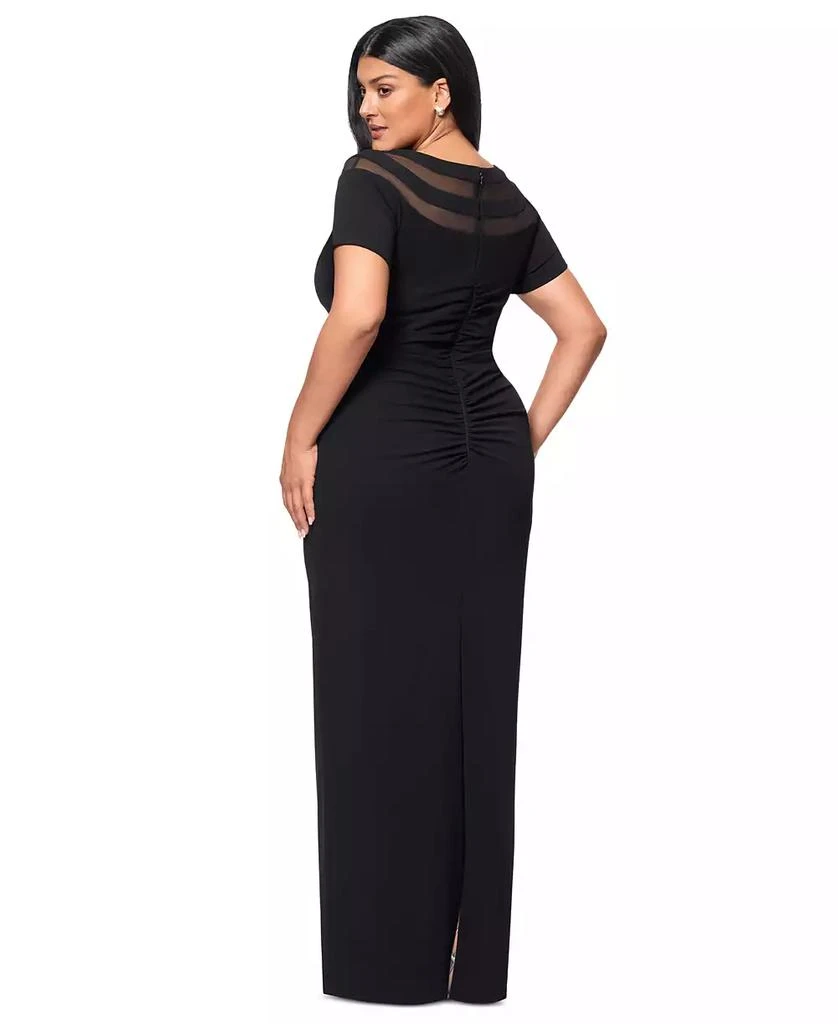XSCAPE Plus Size Illusion Boat-Neck Short-Sleeve Gown 4