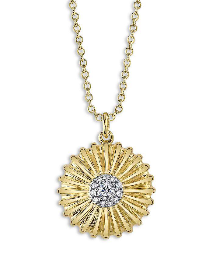 Moon & Meadow 14K Yellow Gold Eden Diamond Textured Flower Pendant Necklace, 18"