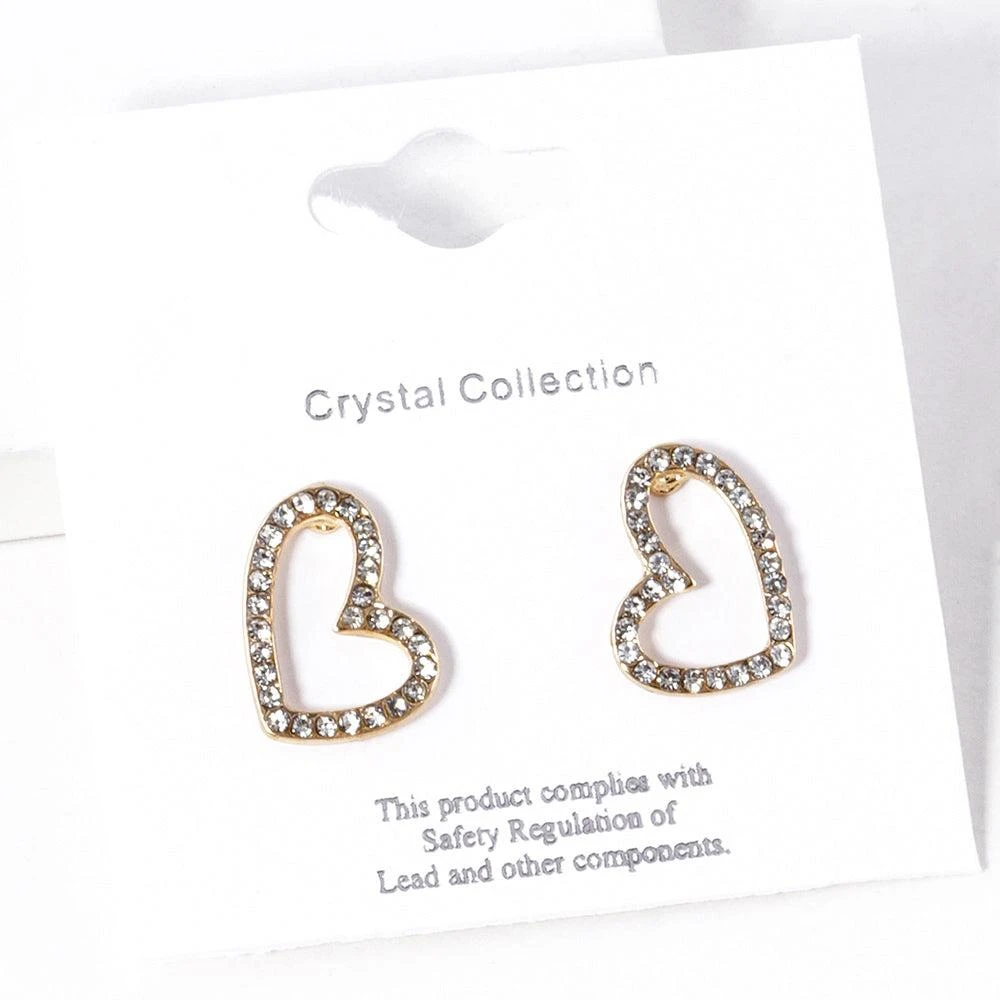 FASHNZFAB Rhinestone Crystal Pave Open Heart Stud Earrings 2