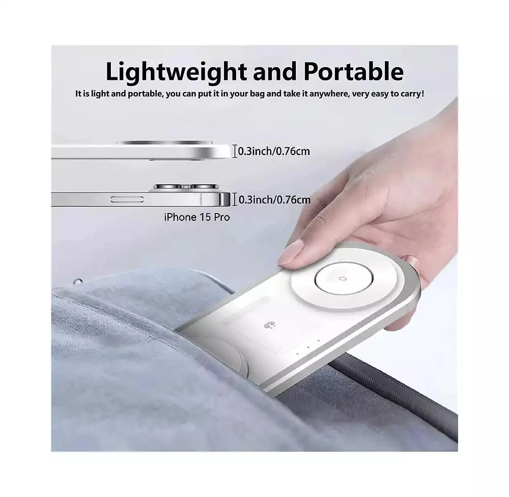 risokeys Foldable Wireless Charger with Charging Port - Magnetic 3-in-1 Charging Station, Watch and Earphone for Desktop 4