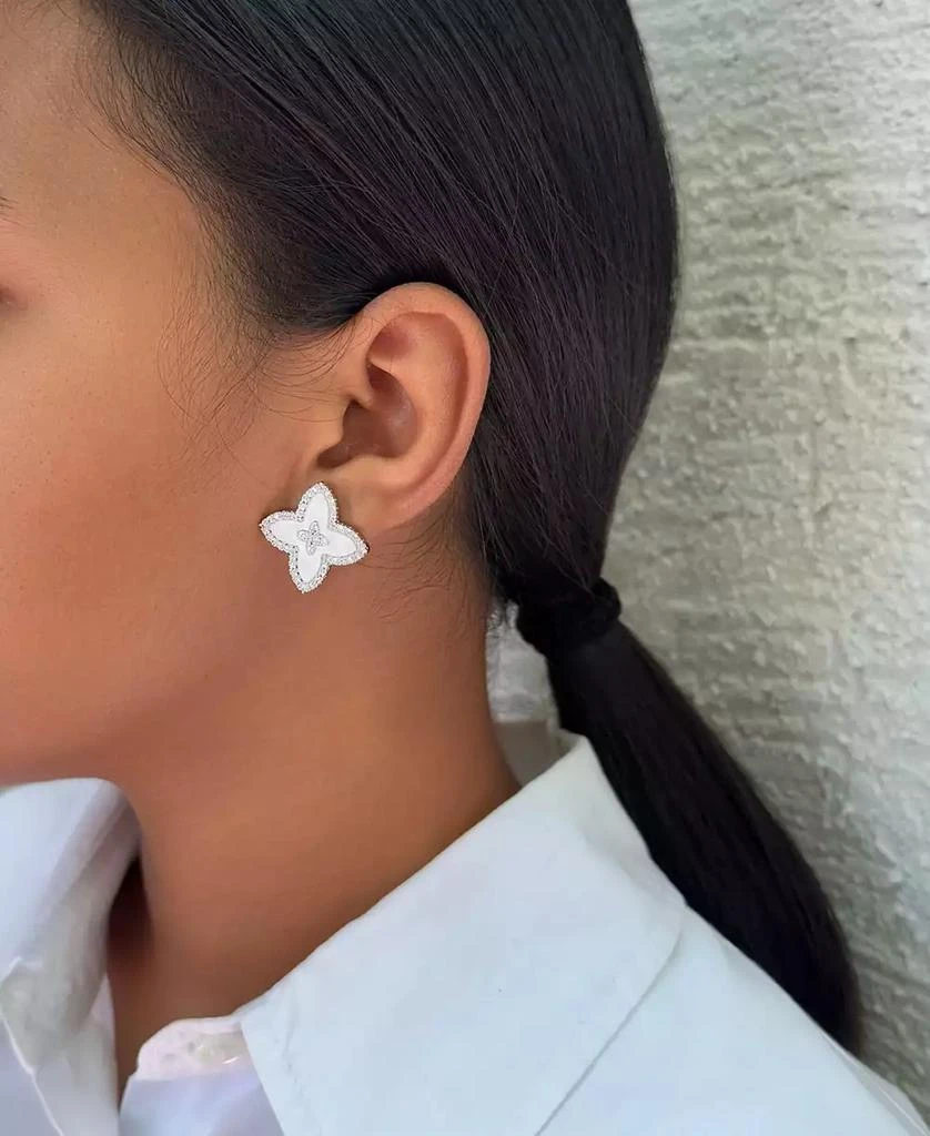 ADORNIA Silver CZ Mother of Pearl Statement Flower Stud Earrings 5