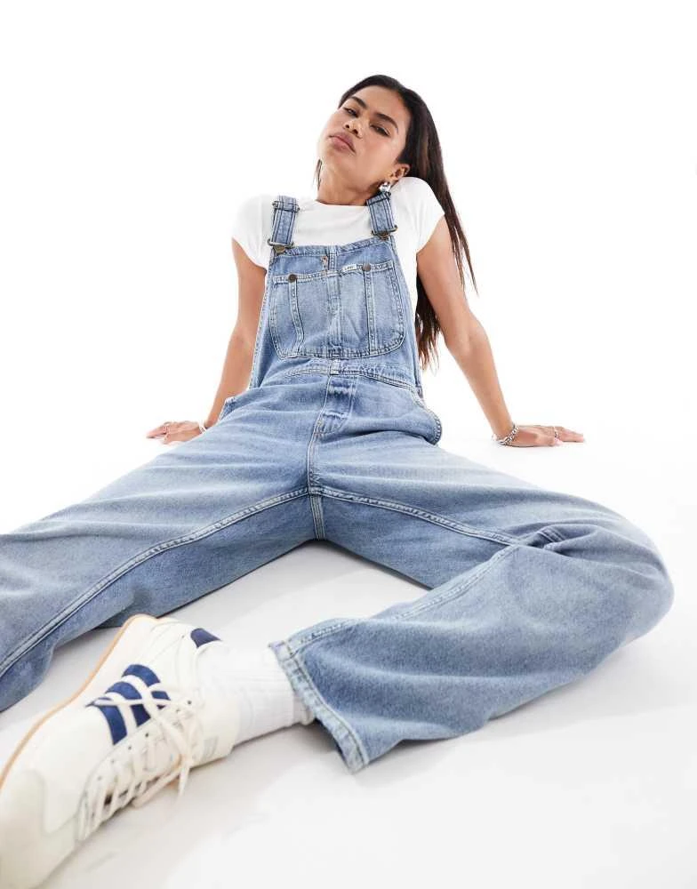 LEE Lee workwear straight fit denim dungarees in light wash blue 4