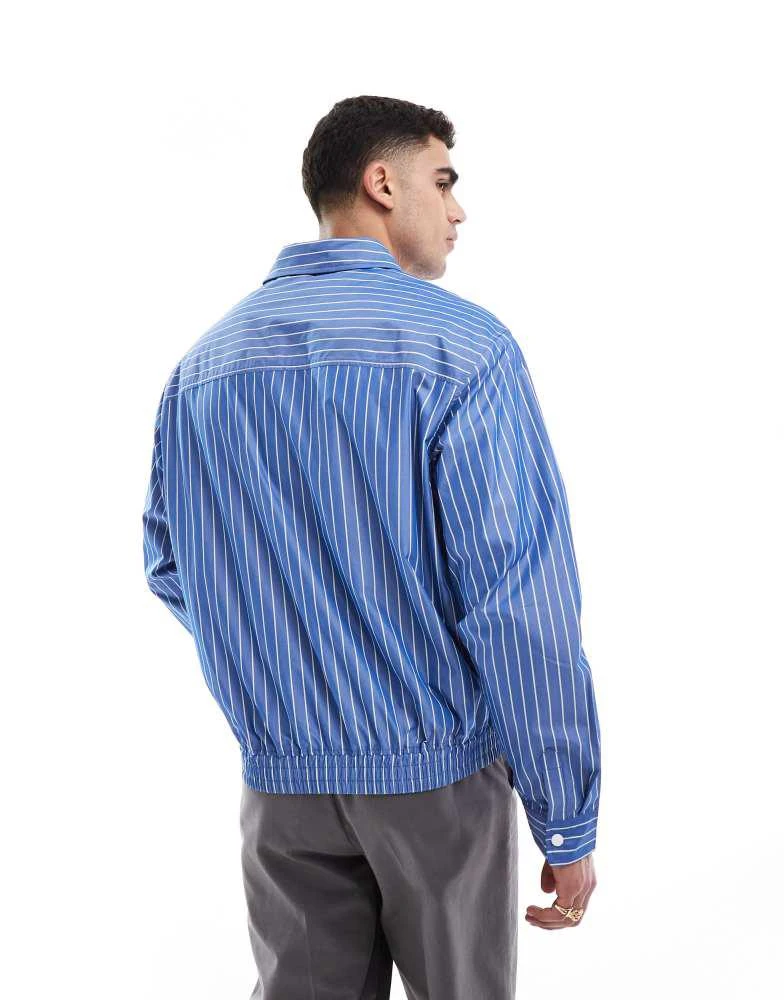 Pull&Bear Pull&Bear striped worker shacket in blue 2