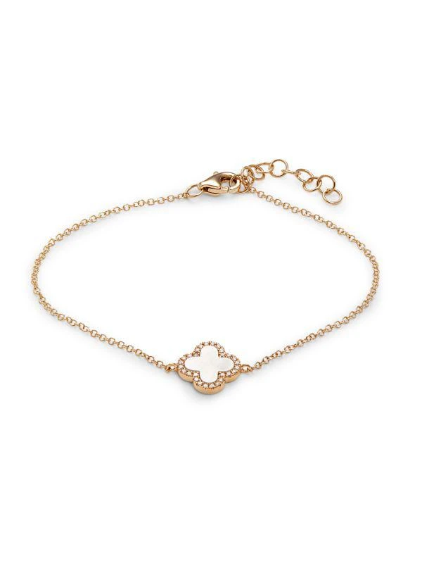 Saks Fifth Avenue 14K Yellow Gold, Mother of Pearl & Diamond Clover Bracelet 1