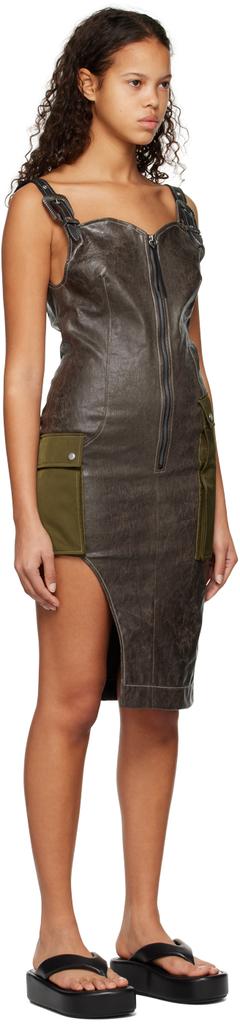 Andersson Bell Khaki Sadie Faux-Leather Midi Dress